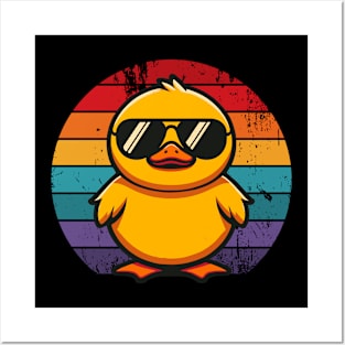 Cool Retro Yellow Duck in Sunglasses 70s 80s 90s Funny Duck Posters and Art